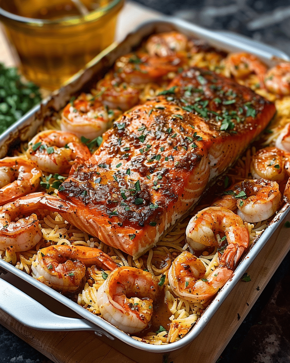 Cajun Salmon and Shrimp Bake
