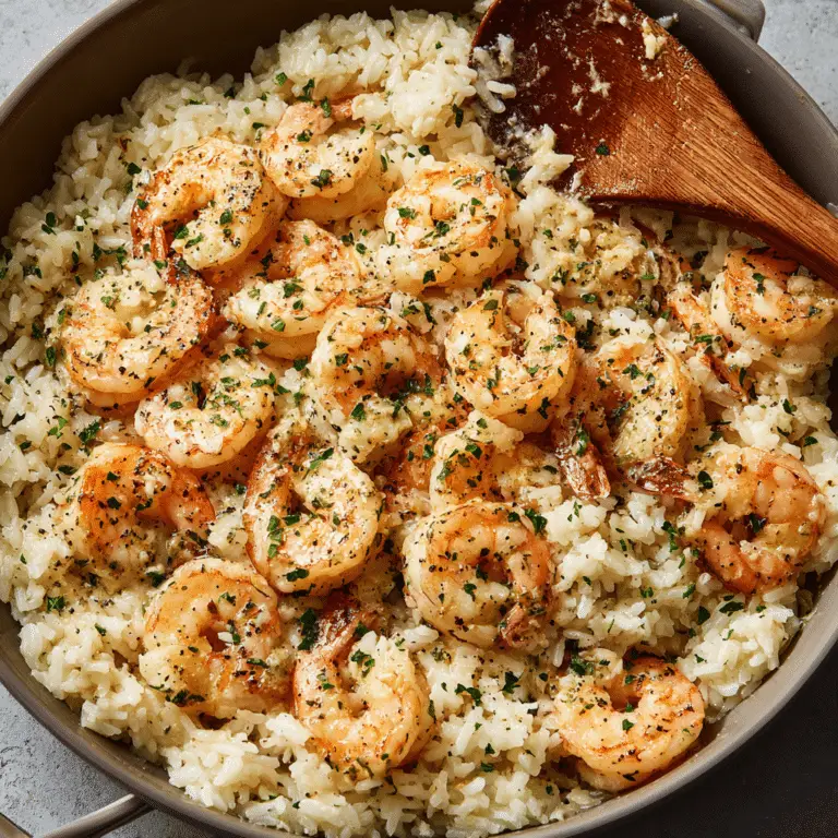 Creamy garlic shrimp with rice