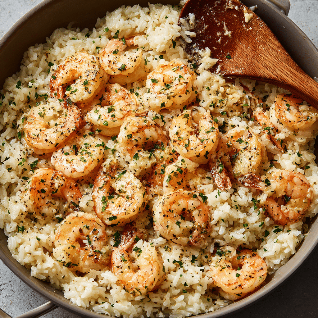 Creamy garlic shrimp with rice