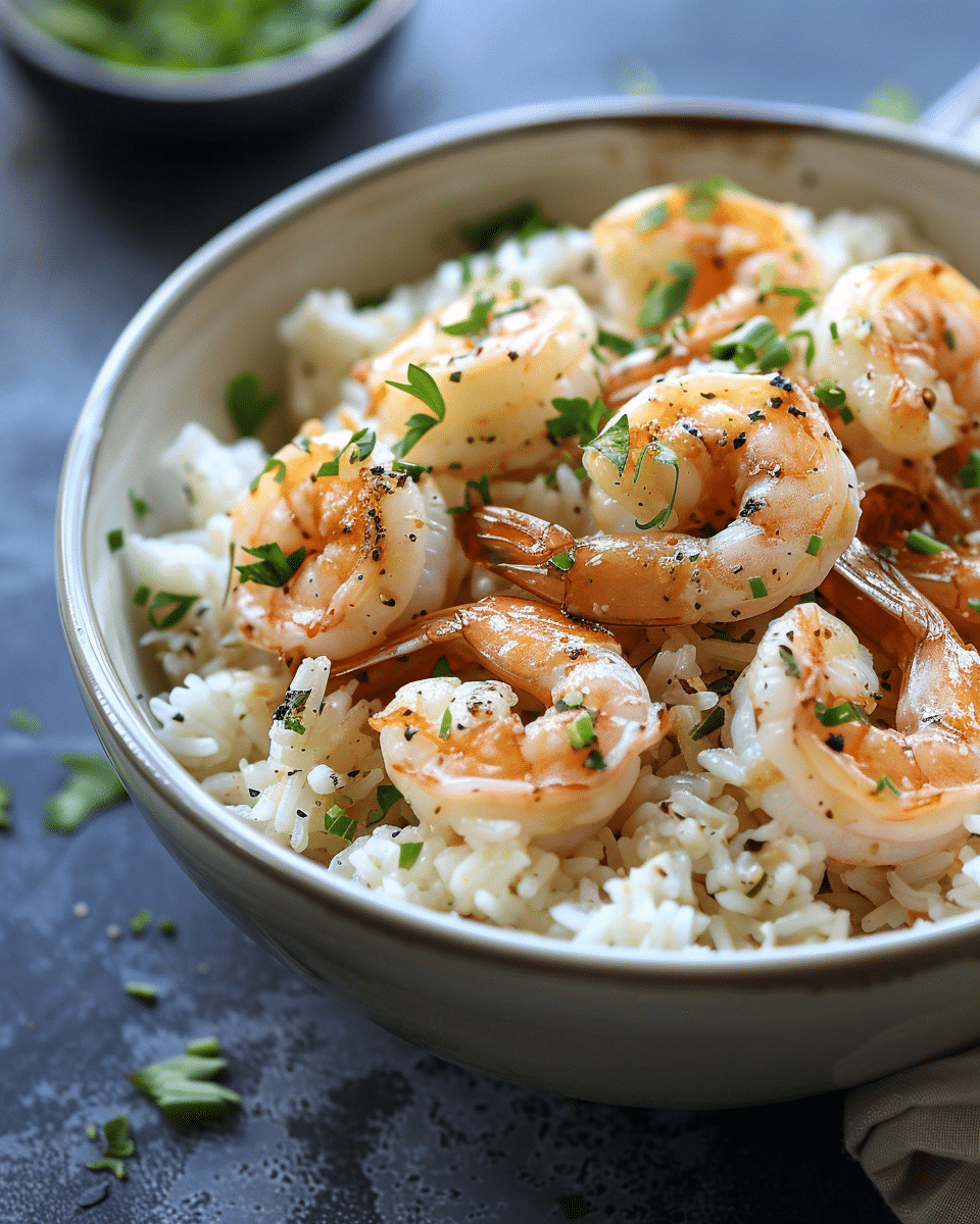 Creamy garlic shrimp with rice