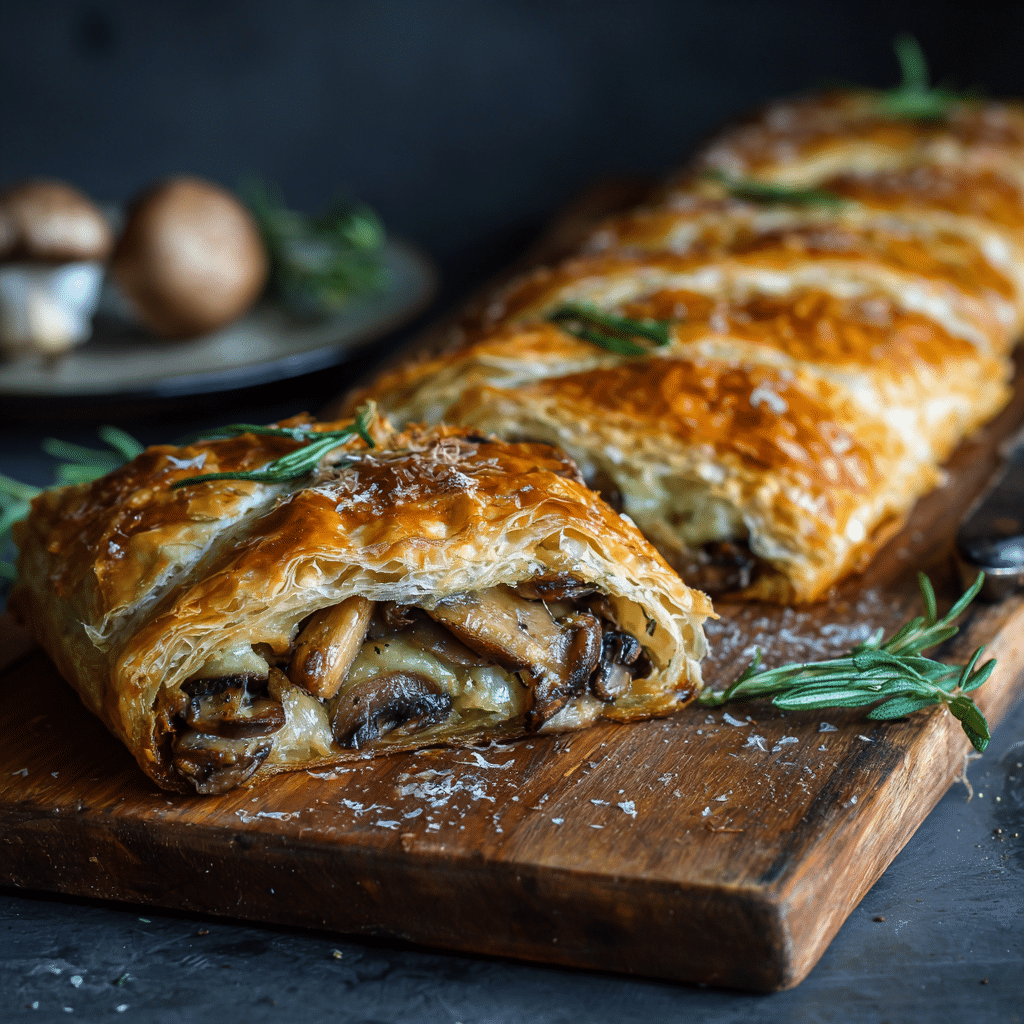 Savory mushroom & gruyère puff pastry braid