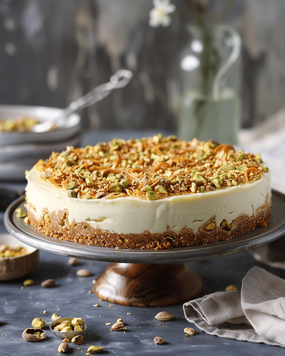 Honey Pistachio Baklava Cheesecake