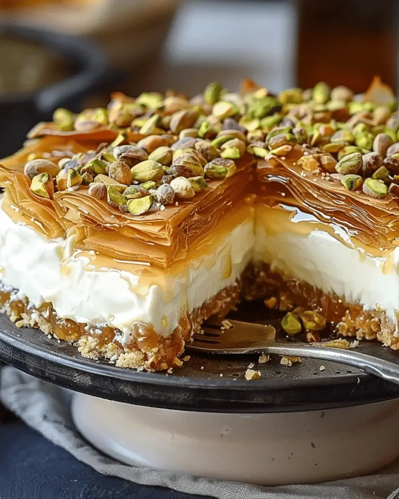 Honey Pistachio Baklava Cheesecake