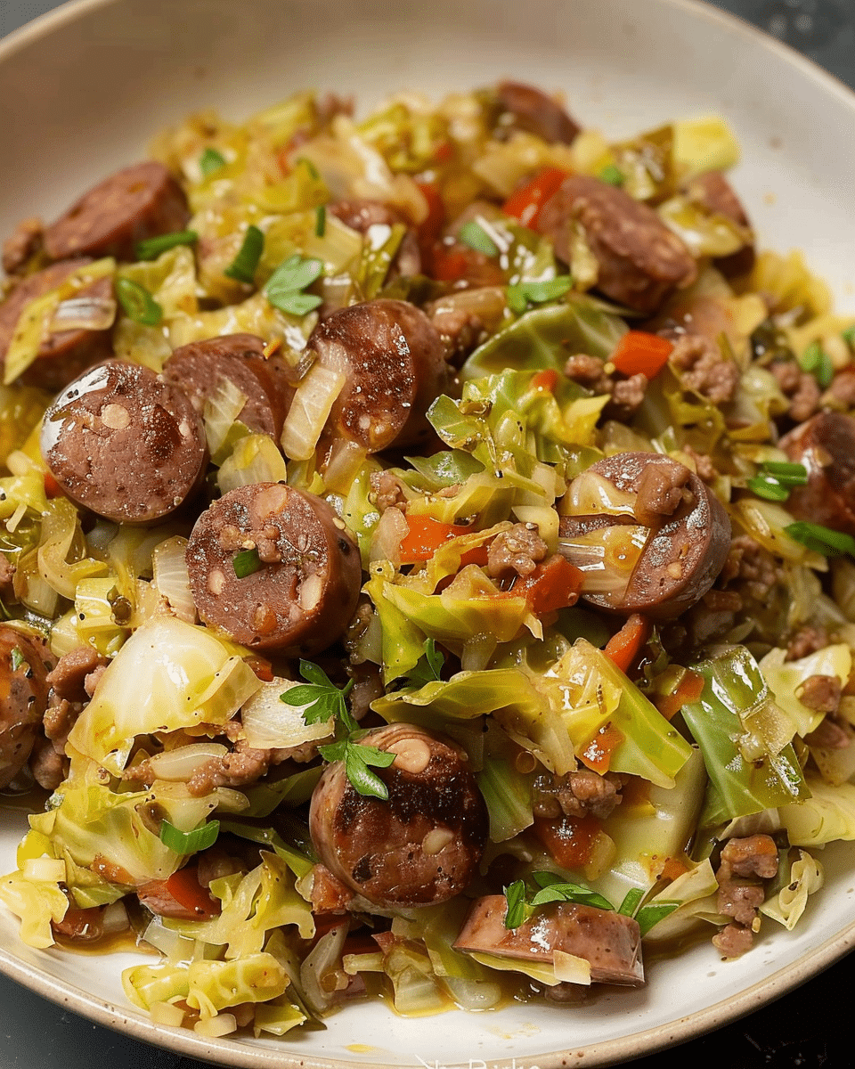 Dirty Cabbage with Smoked Turkey Sausages