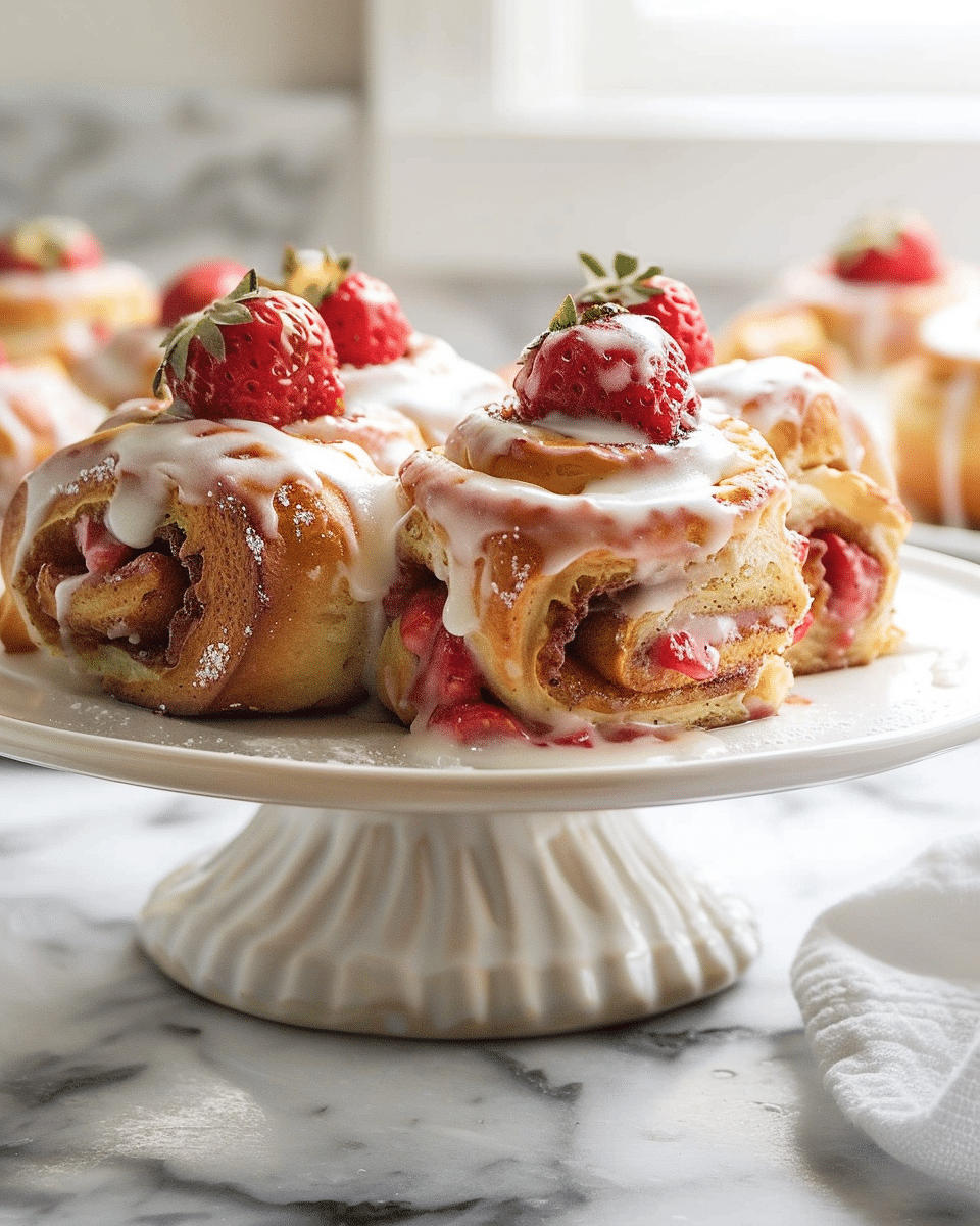 Strawberry cinnamon rolls with lemon cream cheese glaze