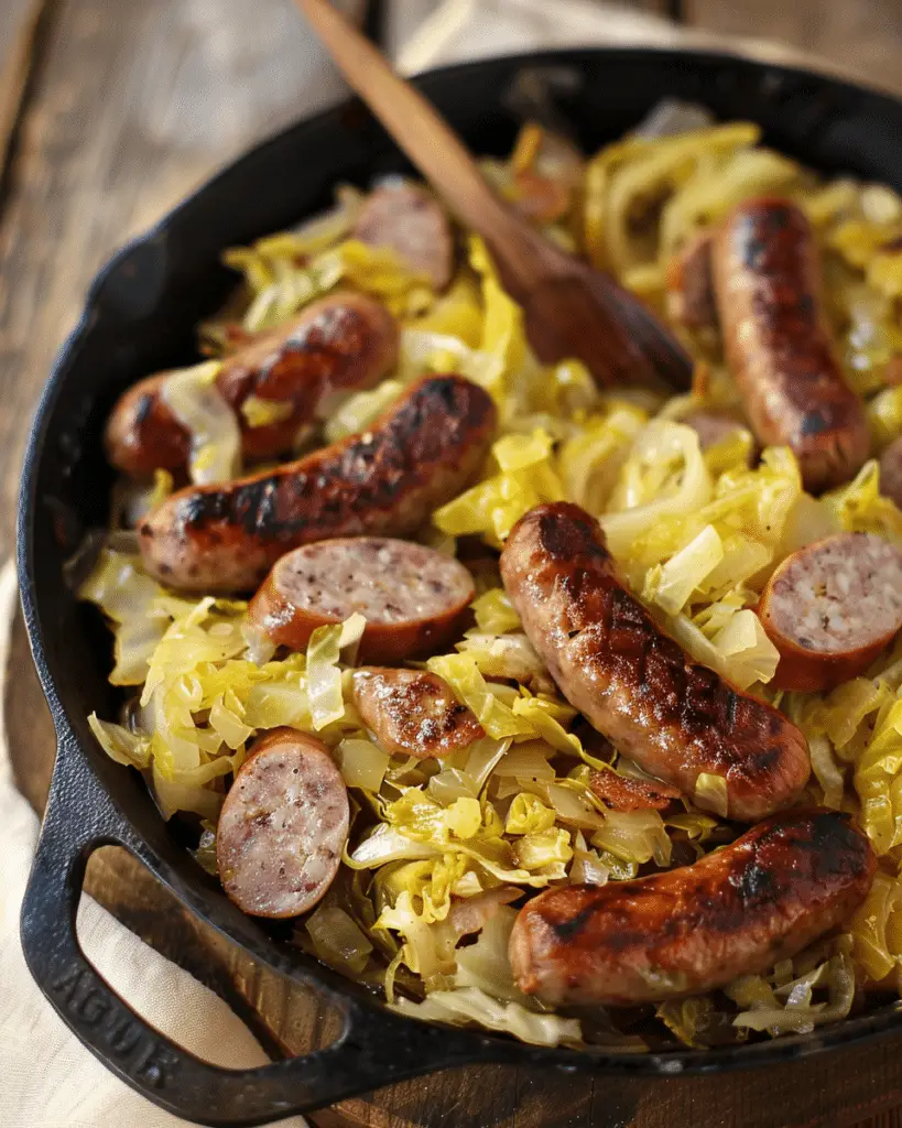 Dirty Cabbage with Smoked Turkey Sausages