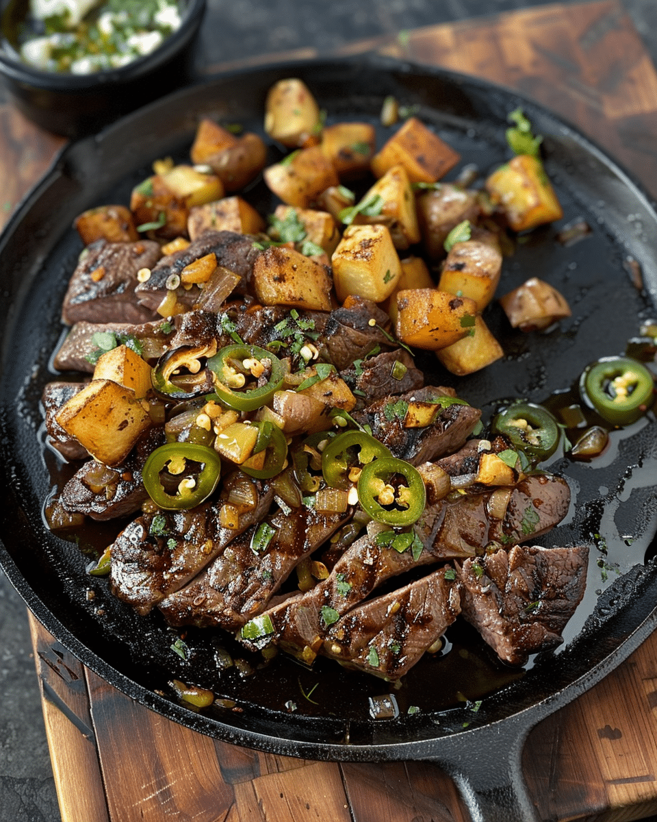 Disco Steak & Papas con Jalapeños
