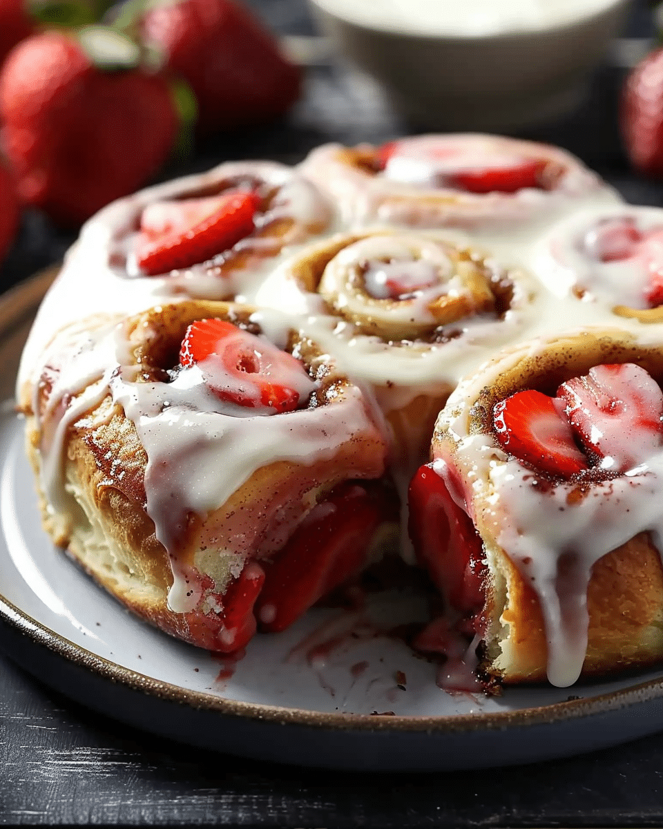 Strawberry cinnamon rolls with lemon cream cheese glaze