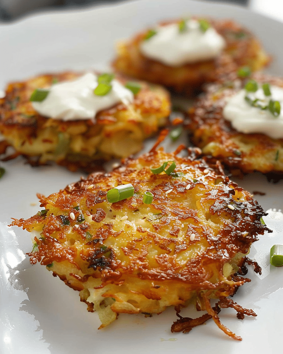 Green Chile Cheese Potato Cakes with Green Chile Sour Cream