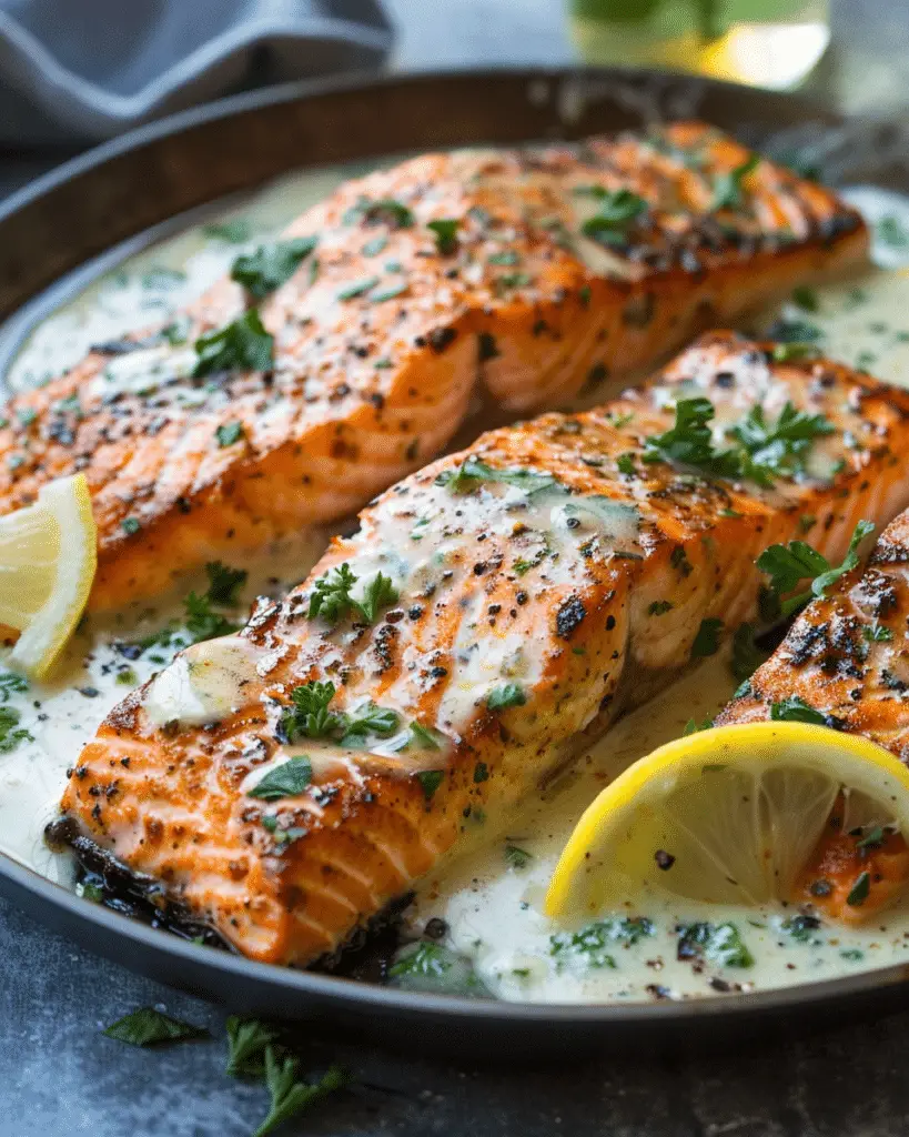 Smoky BBQ Salmon Strips With Herb Cream Sauce
