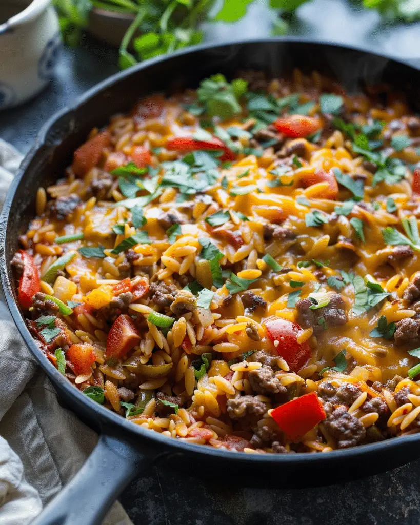 One-Pot Cheeseburger Orzo Skillet