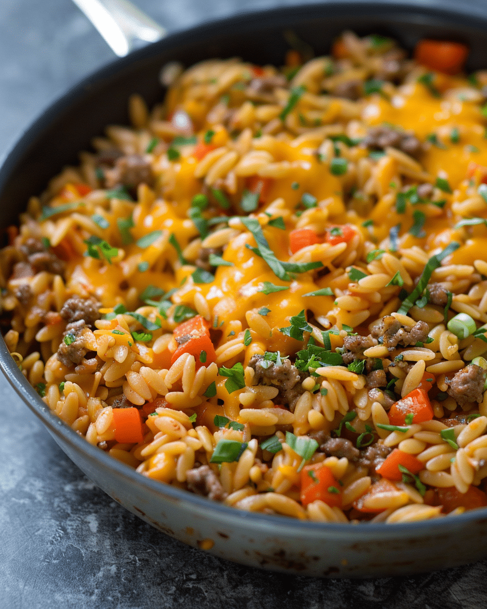 One-Pot Cheeseburger Orzo Skillet