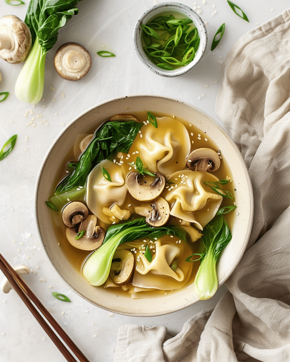 Potsticker Soup with Mushrooms & Bok Choy
