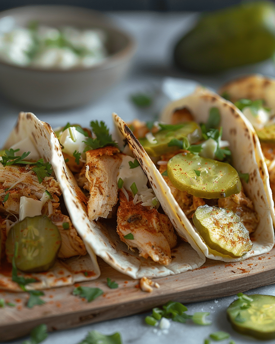 Dill Pickle Ranch Smash Chicken Tacos with Crispy Cheese Delight