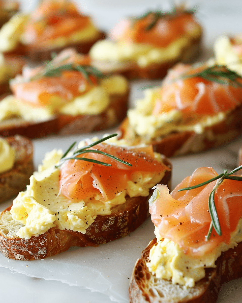 Smoked Salmon Crostini with Egg–Cheddar Mousse