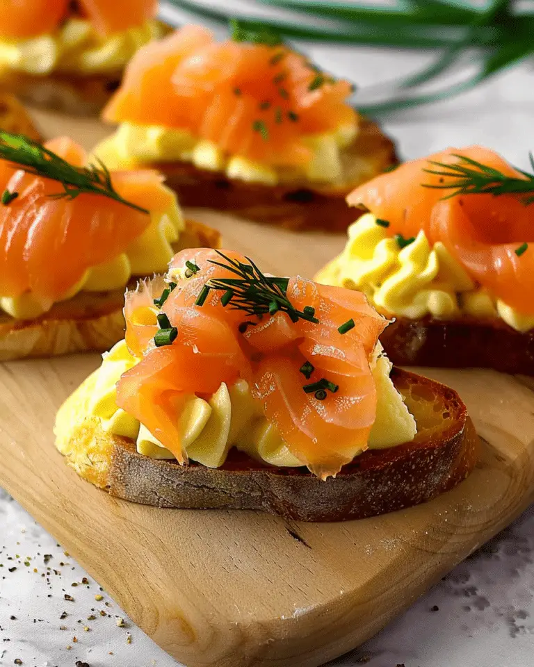 Smoked Salmon Crostini with Egg–Cheddar Mousse