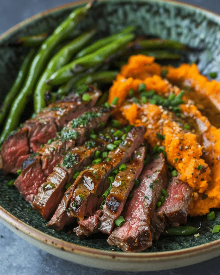 Steak Bowl With Sweet Potato Mash & Garlic Green Beans
