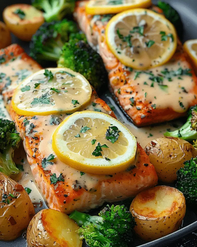 Lemon Butter Salmon with Crispy Potatoes and Broccoli
