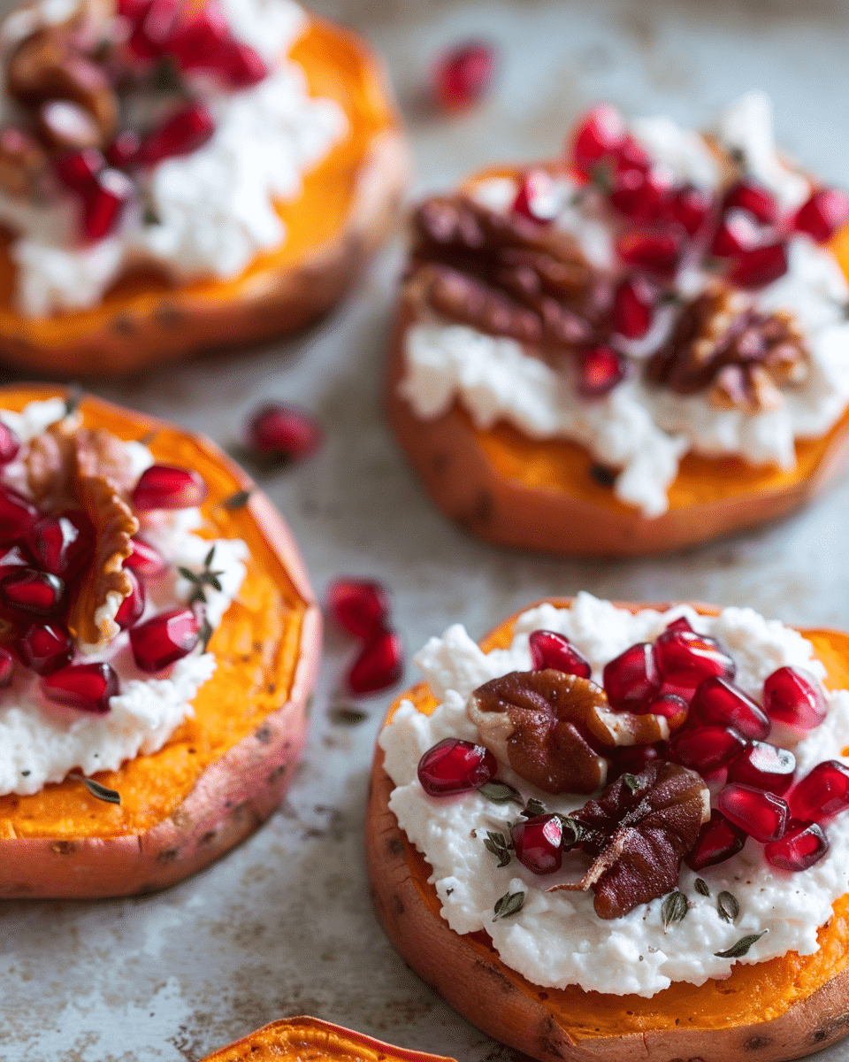 Whipped Goat Cheese & Pomegranate Sweet Potato Rounds