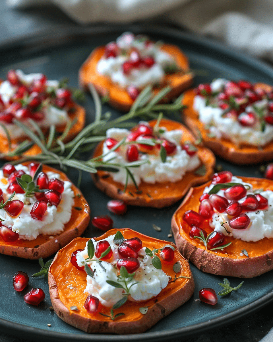 Whipped Goat Cheese & Pomegranate Sweet Potato Rounds