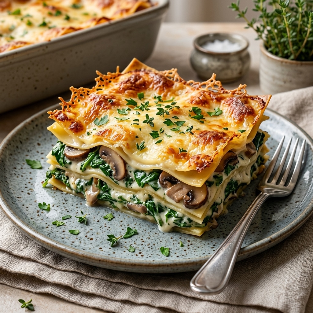 Easy Creamy Spinach Mushroom Lasagna