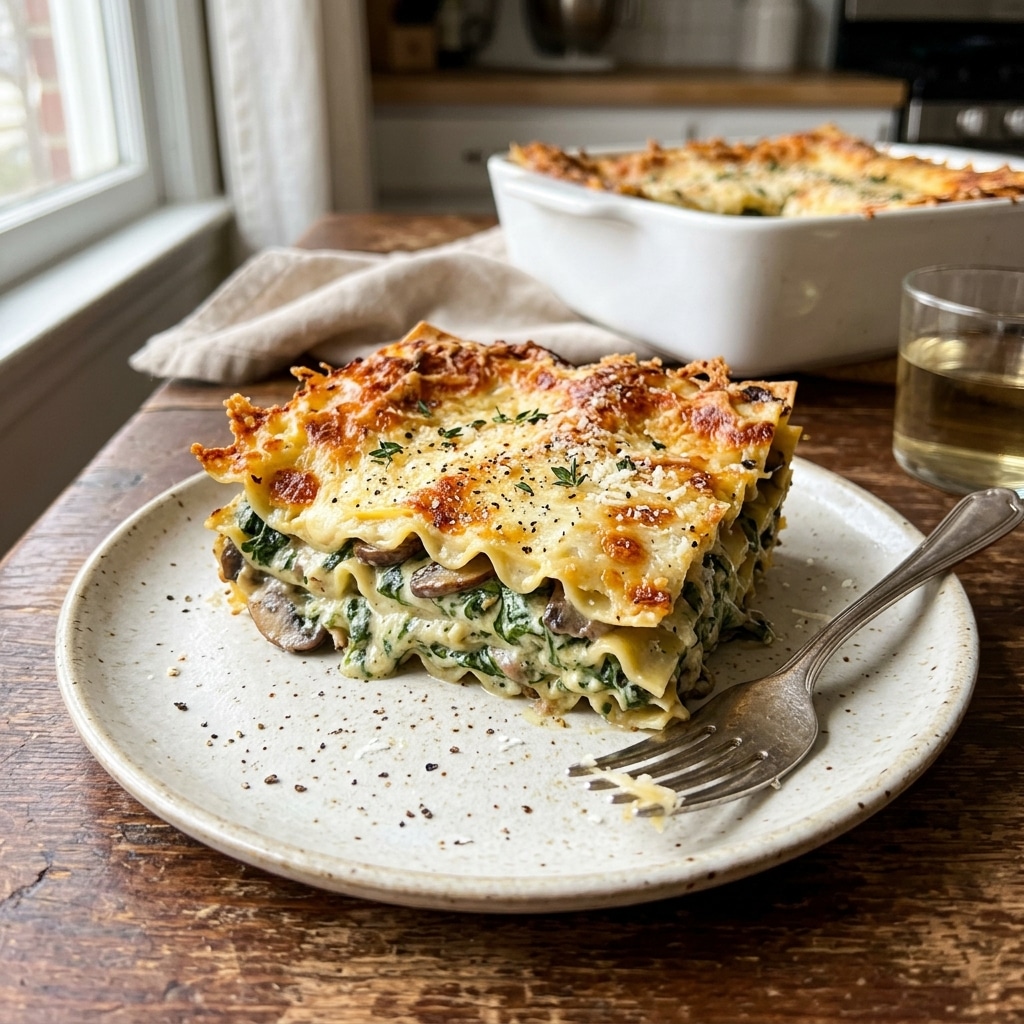 Easy Creamy Spinach Mushroom Lasagna