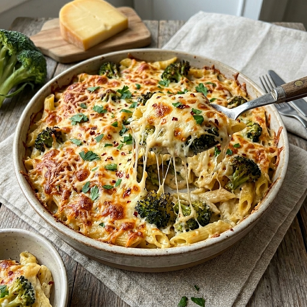 Cheesy Chicken Broccoli Rigatoni Bake