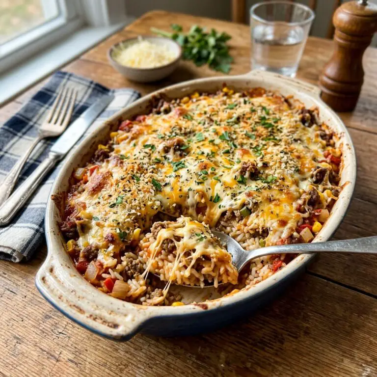 Cheesy Ground Beef and Rice Casserole