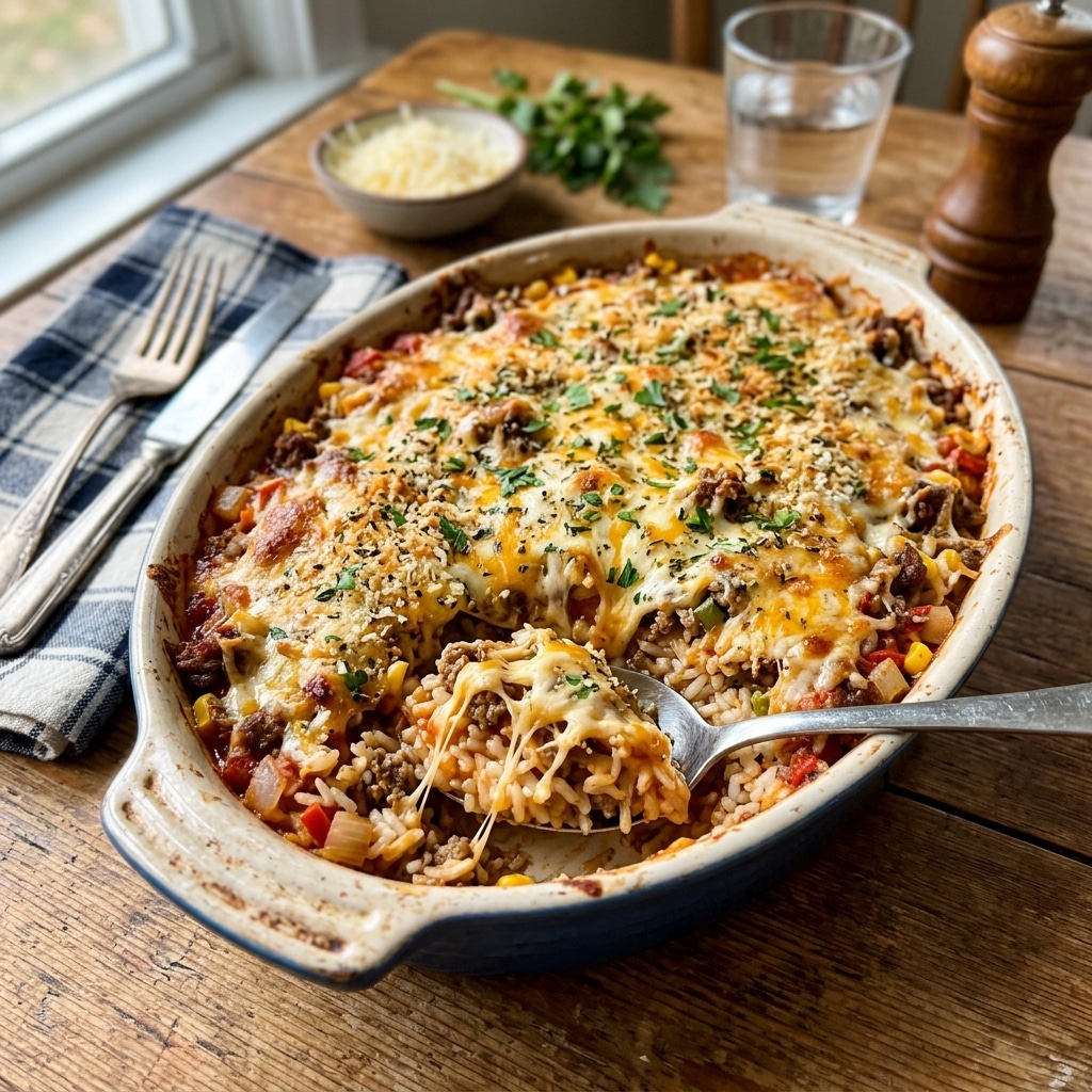 Cheesy Ground Beef and Rice Casserole