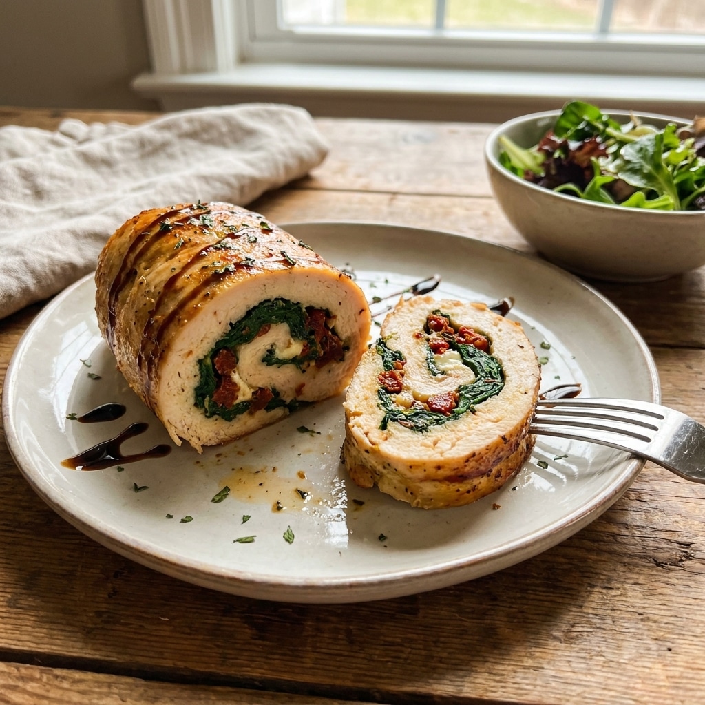 Chicken Roulade with Spinach, Sun-Dried Tomatoes, and Goat Cheese