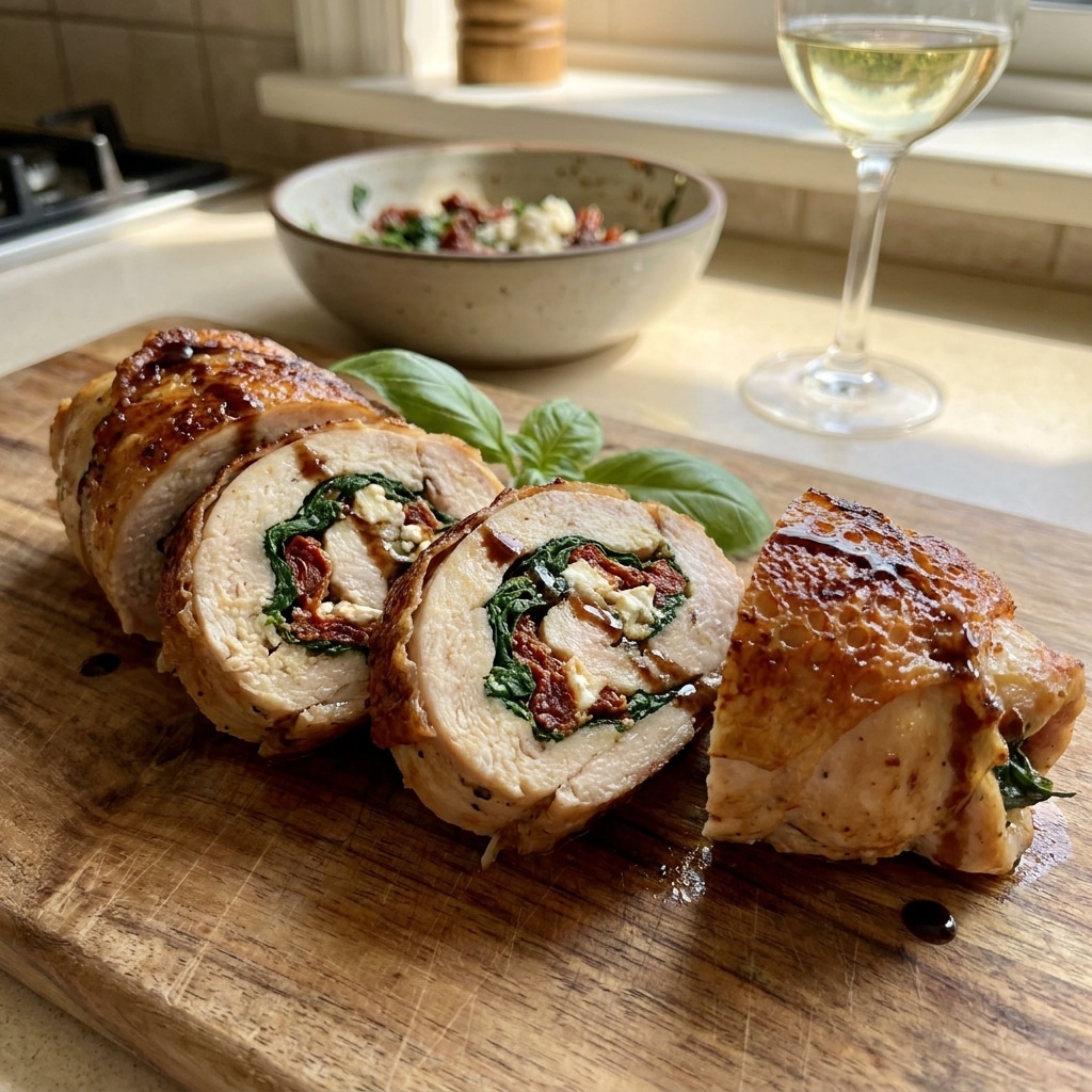Chicken Roulade with Spinach, Sun-Dried Tomatoes, and Goat Cheese