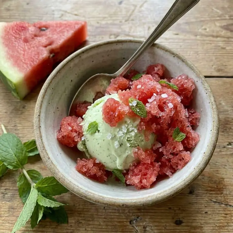 Fresh Mint Ice Cream with Salted Watermelon Granita