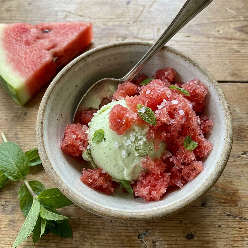 Fresh Mint Ice Cream with Salted Watermelon Granita