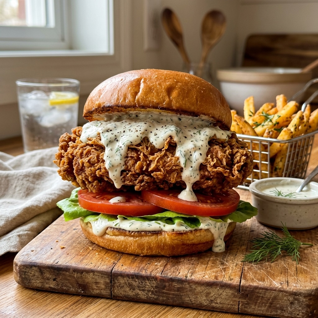 Fried Chicken Sandwiches With Ranch Dressing