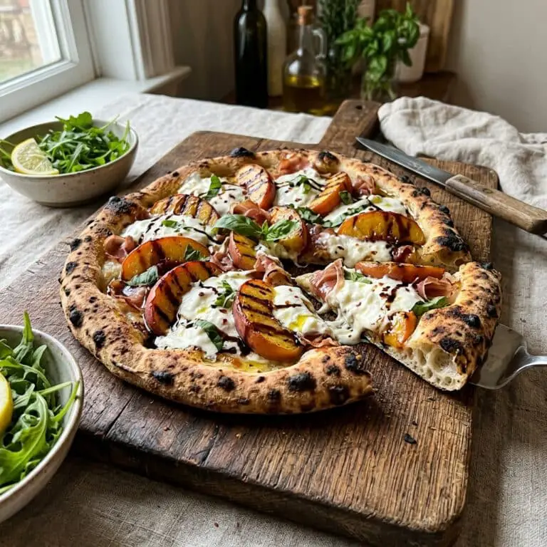 Grilled Peach and Burrata Pizza