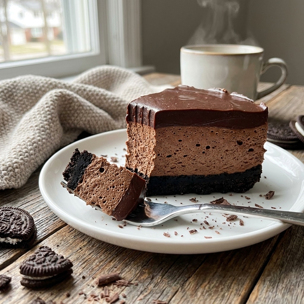 Layered Chocolate Cheesecake with Oreo Crust – No Bake