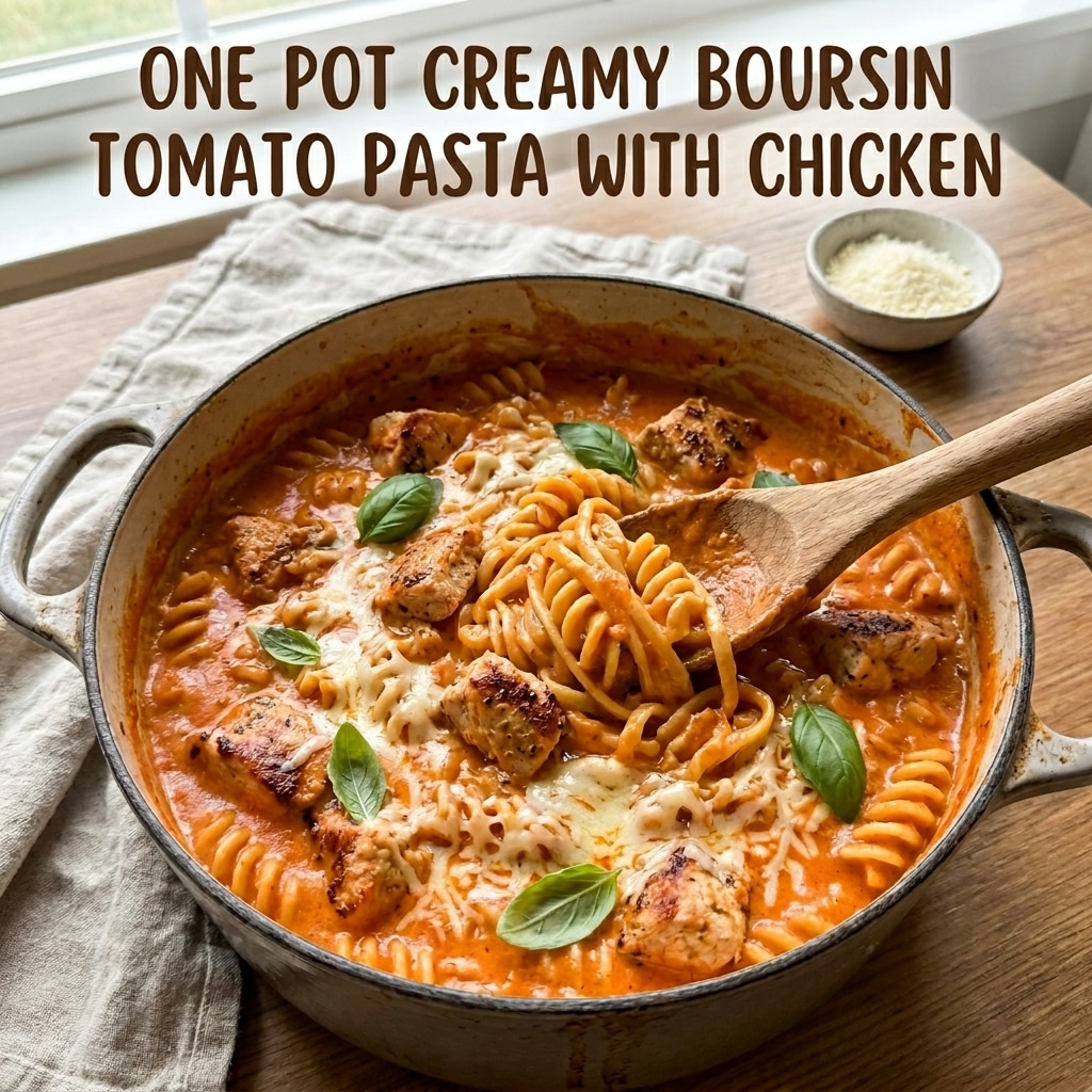 One Pot Creamy Boursin Tomato Pasta with Chicken