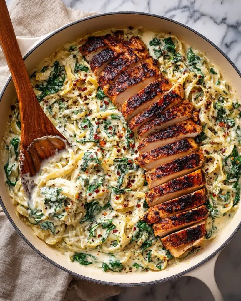 Creamy Spinach Artichoke Chicken Pasta Recipe