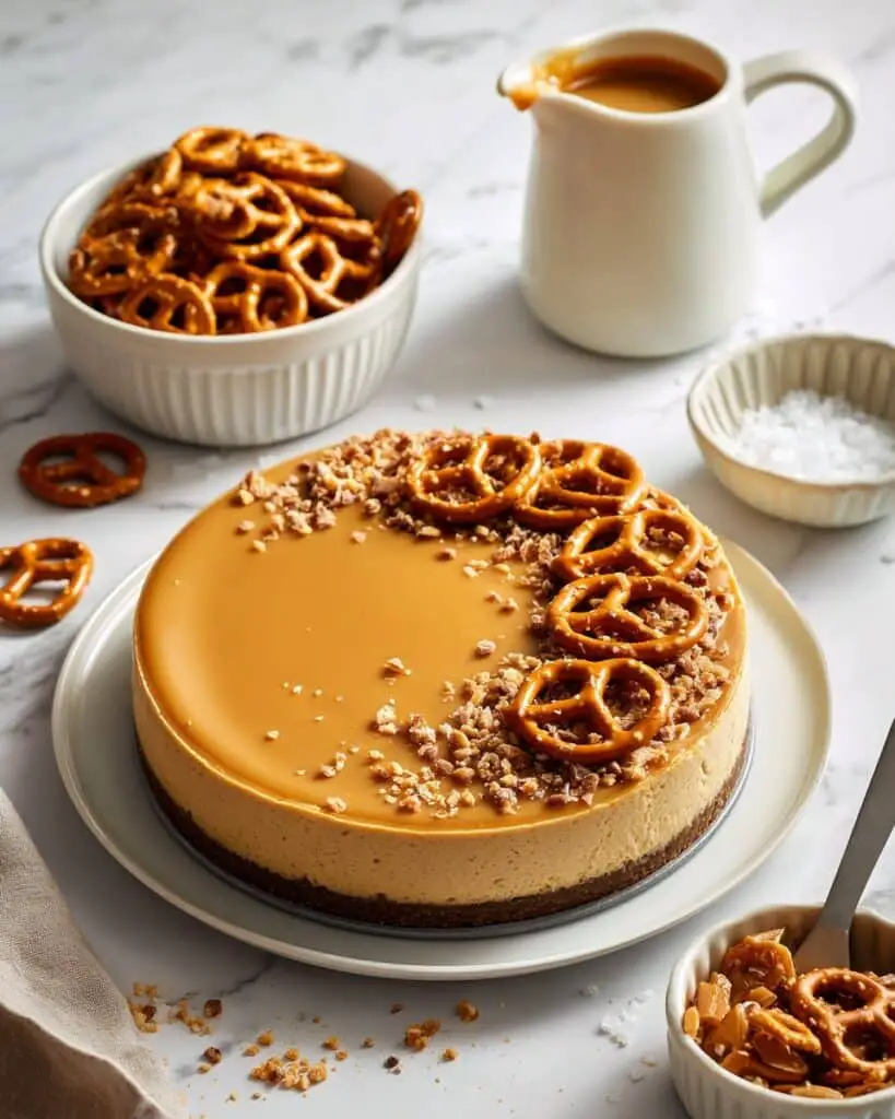 Salted Caramel Cheesecake with Pretzel Crust Recipe