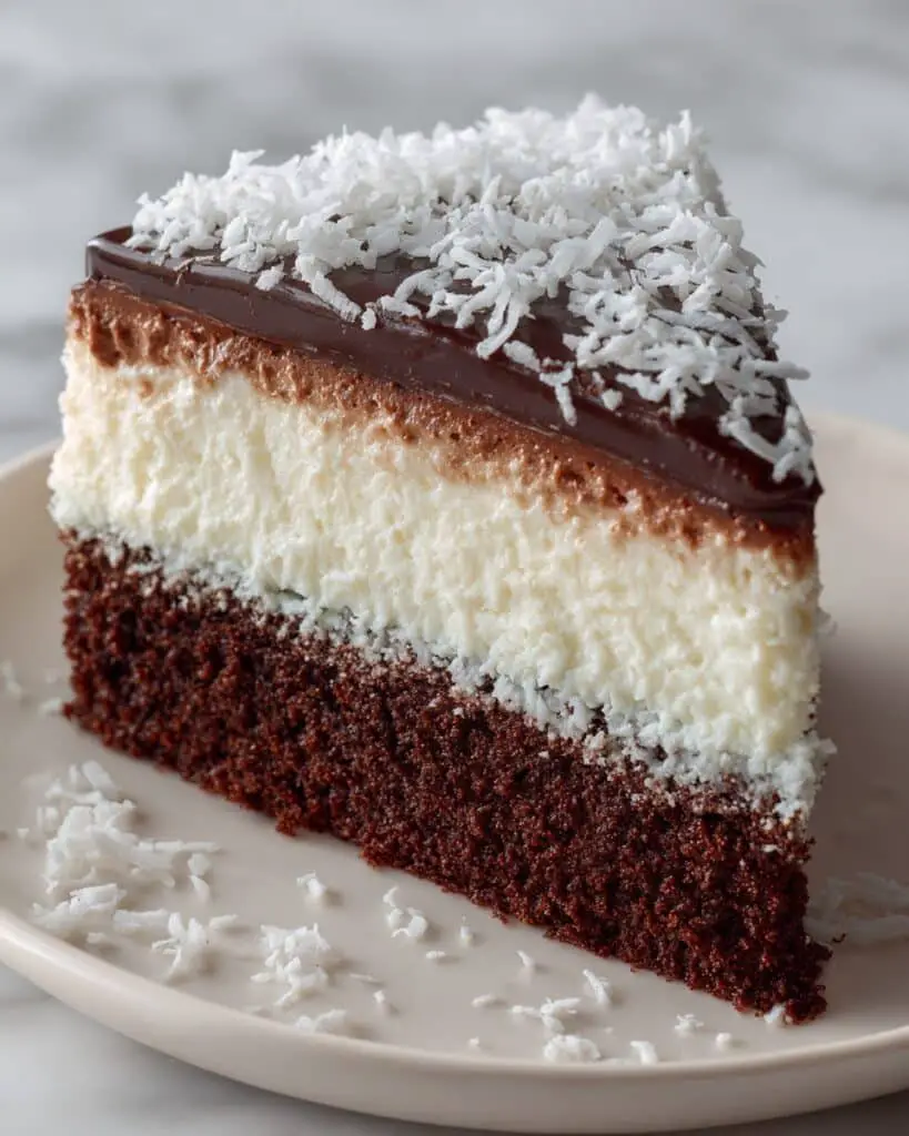 Chocolate Coconut Cake with Coconut Mousse and Chocolate Glaze Recipe