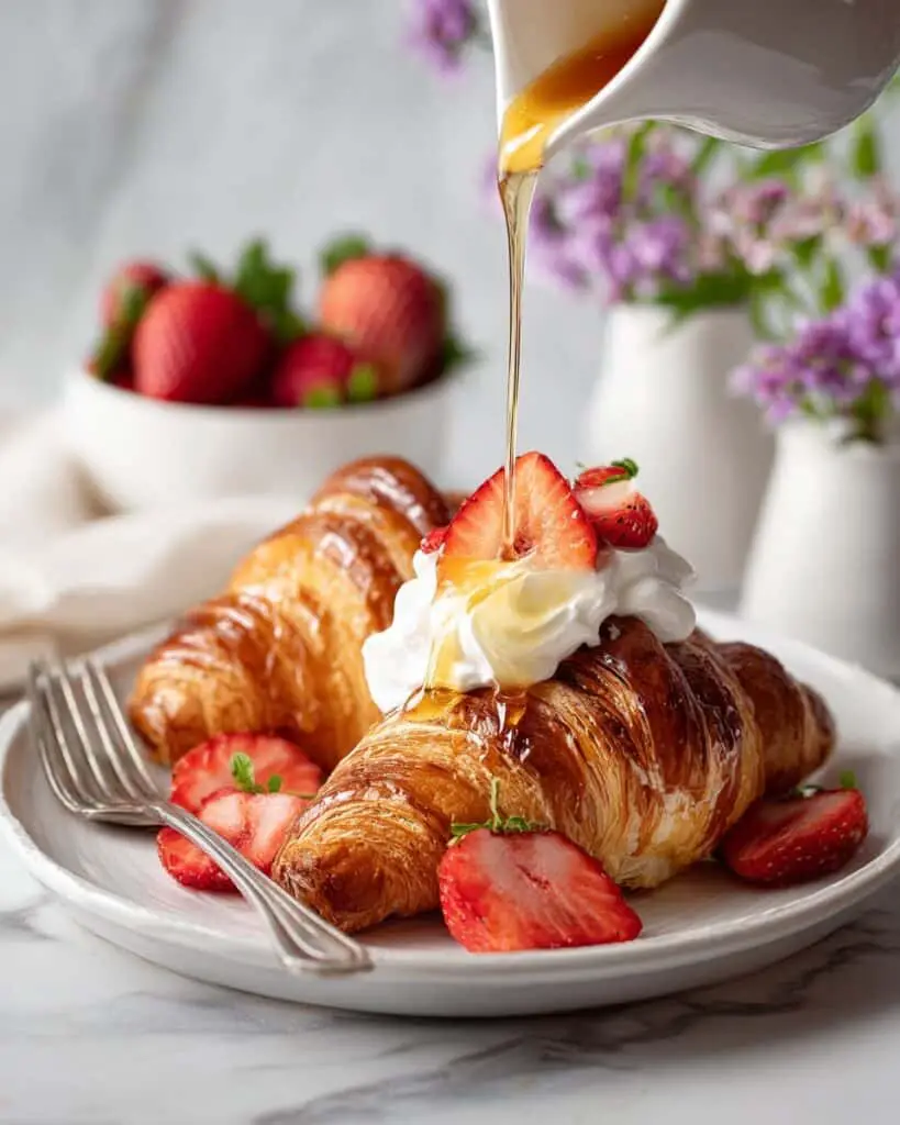 Baked Strawberry and Cream Stuffed Croissant French Toast Recipe
