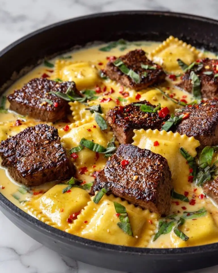 One-Skillet Garlic Butter Steak and Cheese Ravioli Recipe