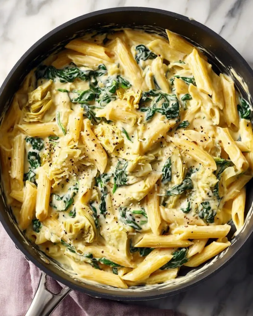 One-Pan Spinach Artichoke Pasta Recipe
