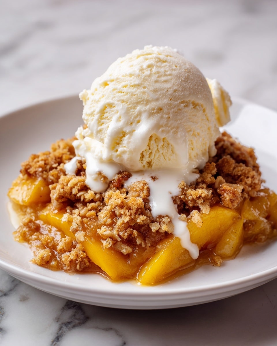 A close-up of a spoon lifted above a white baking dish filled with a warm, golden yellow dessert that has a soft, thick texture. The spoon holds a layered bite showing a shiny, slightly translucent top layer with small chunks, a denser, textured middle, and a golden, slightly browned bottom crust. The baking dish has subtle vertical ridges on its side and is sitting on a white marbled surface with part of a yellow fruit barely visible on the bottom right. The background is softly blurred with light grayish tones to keep the focus on the dessert. Photo taken with an iphone --ar 4:5 --v 7
