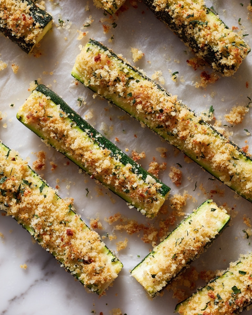Several zucchini sticks are lined up in neat rows on parchment paper over a white marbled surface. Each zucchini stick is coated evenly with a yellowish breadcrumb and grated cheese mixture, giving them a textured and slightly rough appearance. The zucchini sticks vary slightly in size, with some pieces showing a bright green skin underneath the coating. Some loose crumbs and cheese bits are scattered around the sticks, adding a natural, casual look to the arrangement. photo taken with an iphone --ar 4:5 --v 7