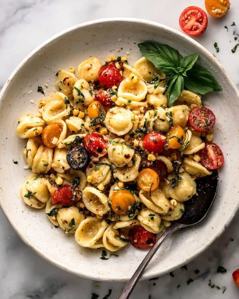 30 Minute One Pot Creamy Corn and Tomato Pasta Recipe